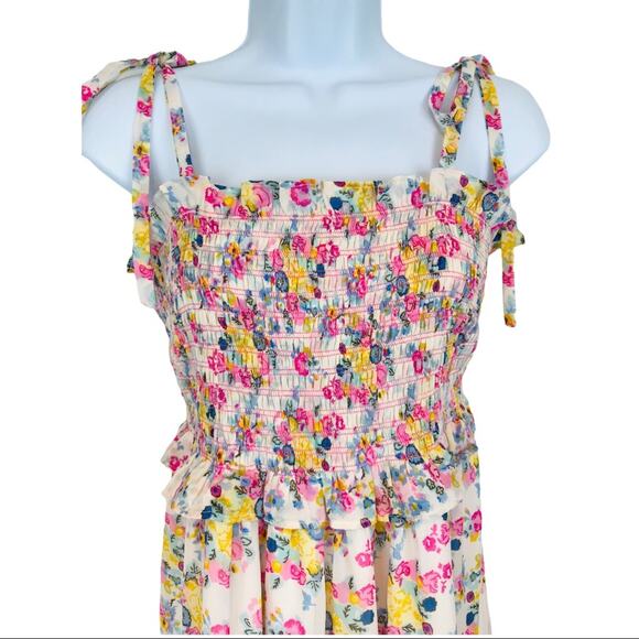 Kos Resort Floral Smocked Tie Strap Maxi Dress M - Picture 11 of 13